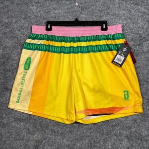 Baseball Lifestyle 101 Pencil Shorts Mens Large Yellow Mesh Athletic Gym